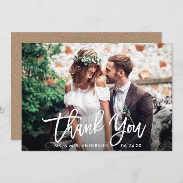 Brush Script Wedding Foto Kraft Vielen Dank Karte (Vorne/Hinten)