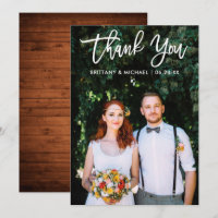Brush Script Wedding Foto Wood Danke Karte WT