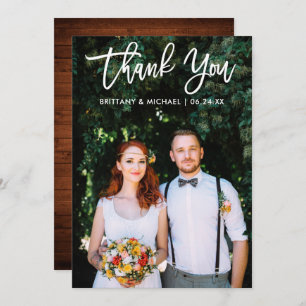 Brush Script Wedding Foto Wood Danke Karte WT