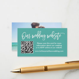 Brush Script Wedding Website QR Foto Aquamarin Begleitkarte