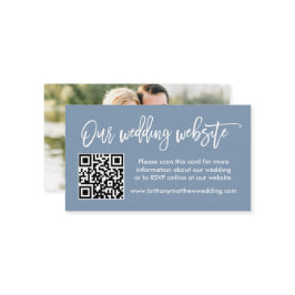 Brush Script Wedding Website QR Foto Dusty Blue Begleitkarte
