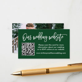 Brush Script Wedding Website QR Foto Green Begleitkarte