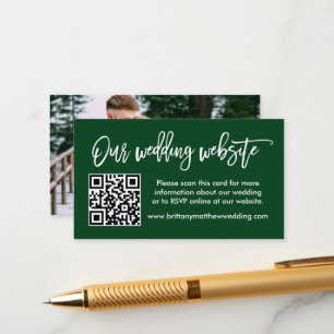 Brush Script Wedding Website QR Foto Green Begleitkarte
