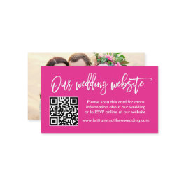 Brush Script Wedding Website QR Foto Hot Pink Begleitkarte