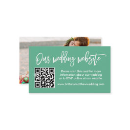 Brush Script Wedding Website QR Foto Mint Green Begleitkarte