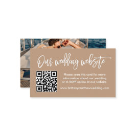 Brush Script Wedding Website QR Foto Taupe Begleitkarte