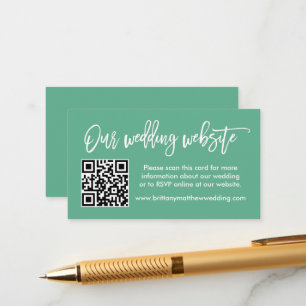 Brush Script Wedding Website QR Neo Mint Green Begleitkarte