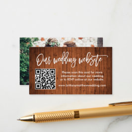 Brush Script Wedding Website QR Wood Foto Begleitkarte