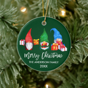 Brush Script Weihnachten Wasserfarben Gnomes Green Keramik Ornament