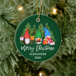 Brush Script Weihnachten Wasserfarben Gnomes Green Keramik Ornament