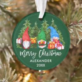 Brush Script Weihnachten Wasserfarben Gnomes Green Ornament