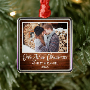Brush-Script-Wohn-Paar Unser erstes Weihnachtsfest Ornament Aus Metall