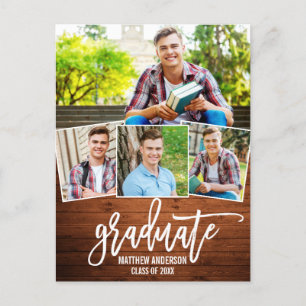 Brush Script Wood 4 Foto Graduation Party Einladungspostkarte