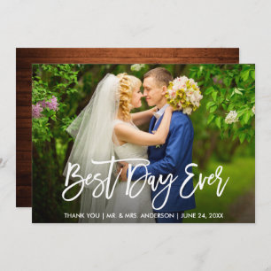 Brush Script Wood Best Day Ever Wedding Card Einladung