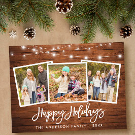 Brush Script Wood Lights 3 Foto Familienurlaub Postkarte