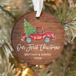 Brush Script Wood Vintag Truck Erster Weihnachtsma Ornament
