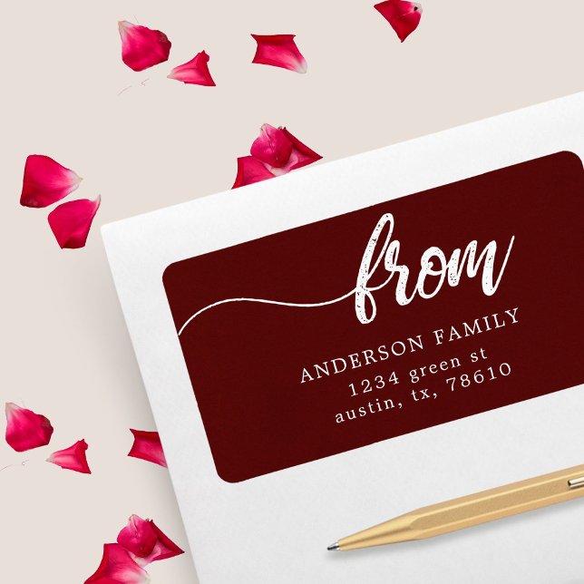 Brush-Skriptfamilie Name Burgundy-Rücksendeadresse Adressaufkleber (Von Creator hochgeladen)