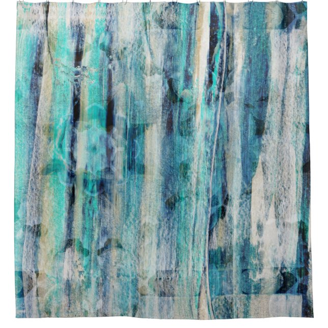 Brush Stroke Abstrakt Mandala Türkis Blue Duschvorhang (Vorderseite)