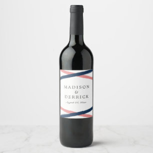 Brush Strokes Wedding Wine Label   Navy Coral Weinetikett