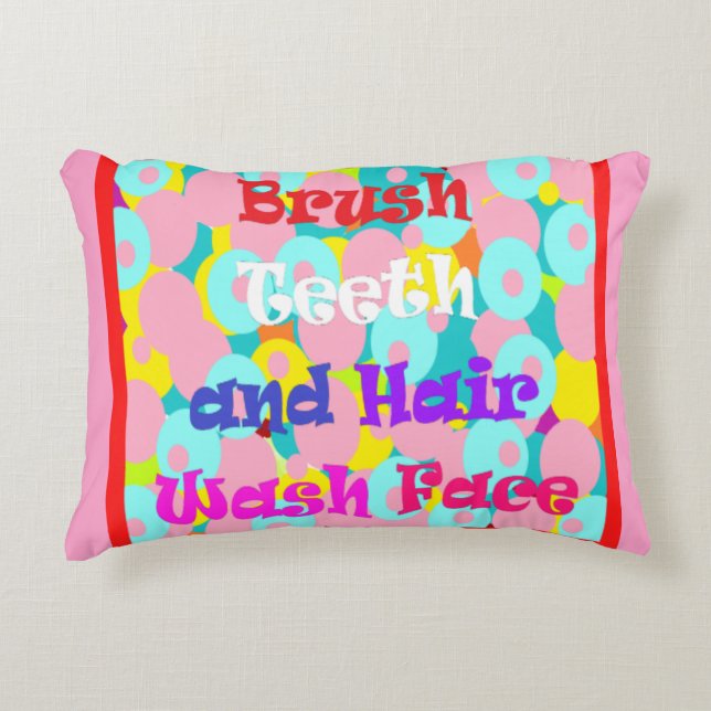Brush Teeth Hair Wash Fan Spaß Kinder helles Desig Dekokissen (Vorderseite)
