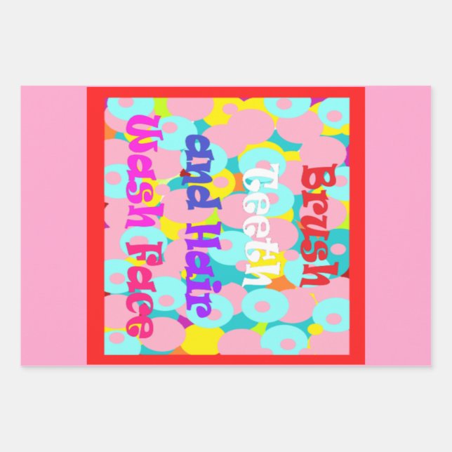 Brush Teeth Hair Wash Fan Spaß Kinder helles Desig Geschenkpapier Set (Vorderseite)