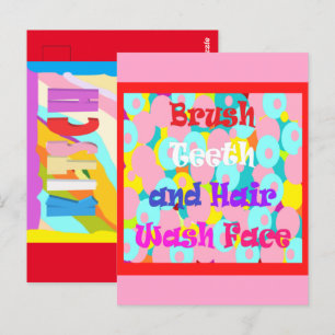 Brush Teeth Hair Wash Fan Spaß Kinder helles Desig Postkarte