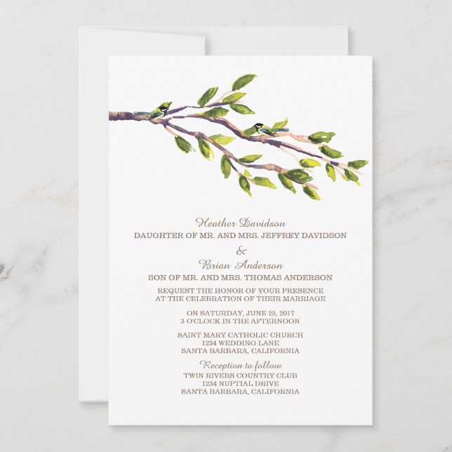 Brushed Branches Wedding Invite Einladung (Vorderseite)