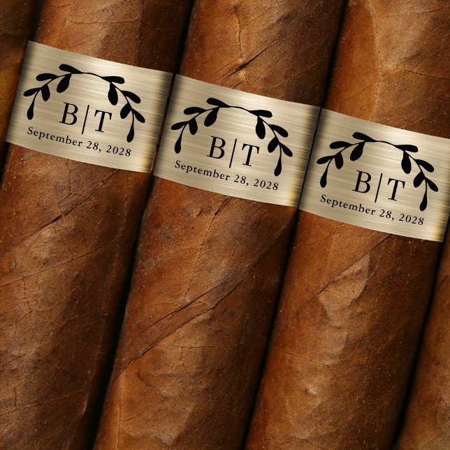 Brushed Champagne Gold Wedding Cigar Band Label (Personalize these brushed champagne gold cigar labels for your wedding or party.)