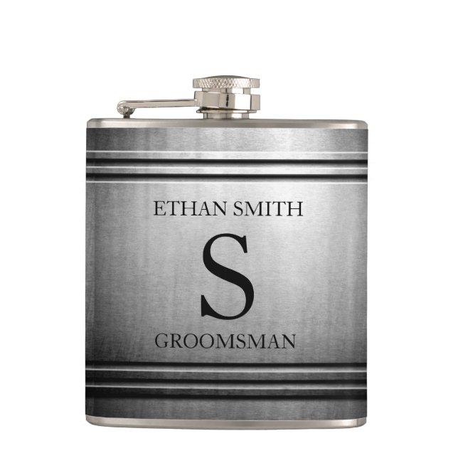 Brushed Chrome Sleek Personalisiert Flask für HIM Flachmann (Vorderseite)