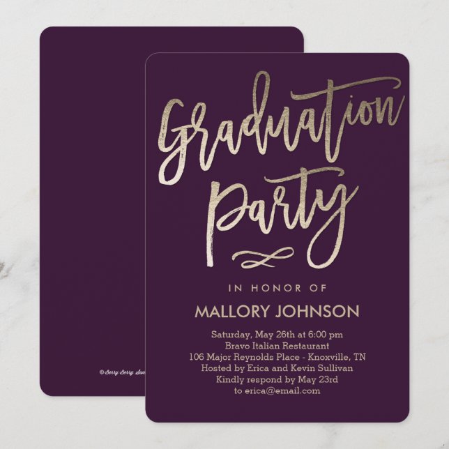 Brushed Glimmer EDITABLE FARBEN Abschluss Einladun Einladung (Vorne/Hinten)