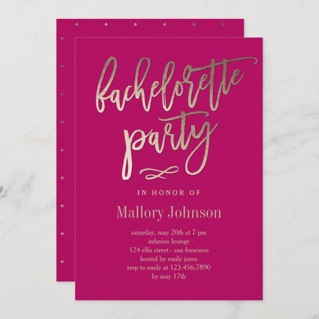 Brushed Glimmer Junggeselinnen-Abschied Einladung (Vorne/Hinten)