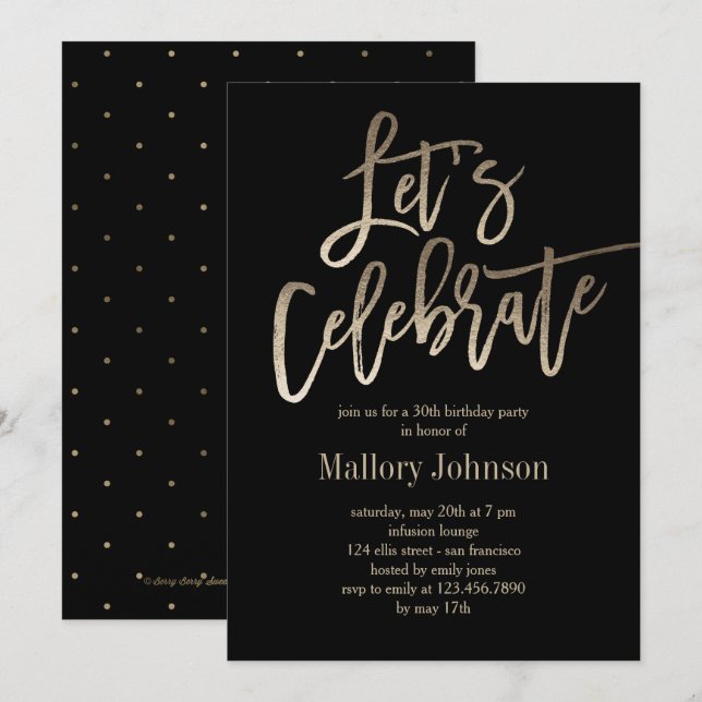 Brushed Glimmer Let's Celebrate Party Einladung (Vorne/Hinten)