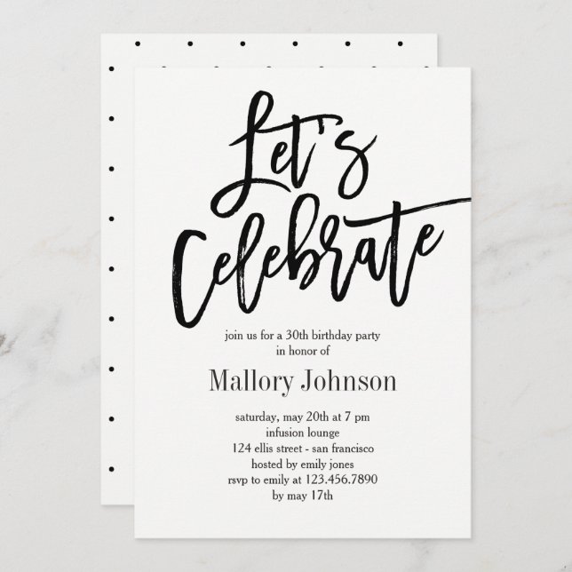 Brushed Glimmer Let's Celebrate Party Einladung (Vorne/Hinten)