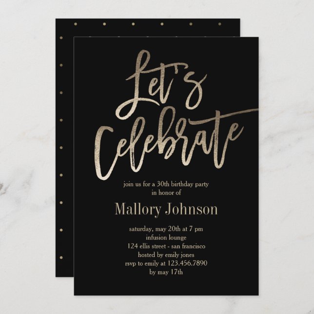 Brushed Glimmer Let's Celebrate Party Einladung (Vorne/Hinten)
