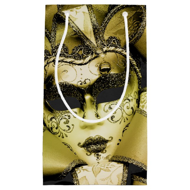 Brushed Gold Mardi Gras Masquerade Kleine Geschenktüte (Vorderseite)