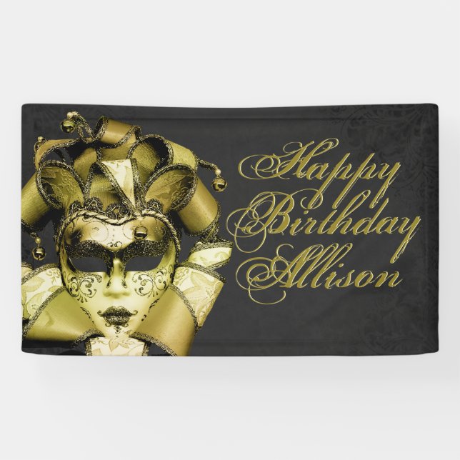 Brushed Gold Masquerade Geburtstag Banner (Horizontal)