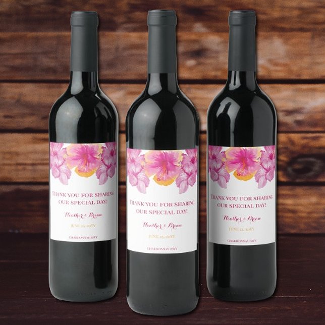 Brushed Hibiskus Floral Wedding Weinetikett (Brushed Hibiscus Floral Wedding Wine Labels)
