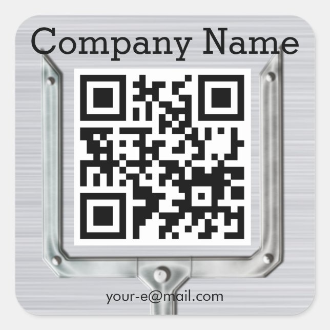 Brushed Metal Firmenname QR-Code Quadratischer Aufkleber (Vorderseite)