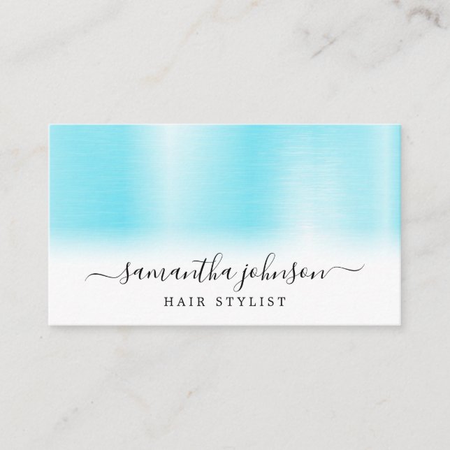Brushed Metallic Aqua Blue Elegante Script Visitenkarte (Vorderseite)
