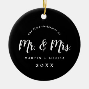 Brushed Newlywed First Christmas Wedding Foto Keramik Ornament