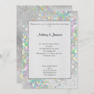 BRUSHED SILVER MARBLE HOLOGRAPHIC PASTEL WEDING EINLADUNG