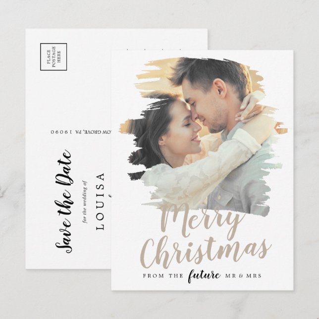Brushed Tan Frohe Weihnachten Save the Date Foto (Vorne/Hinten)