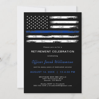 Brushed Thin Blue Line Police Office Retirement Einladung