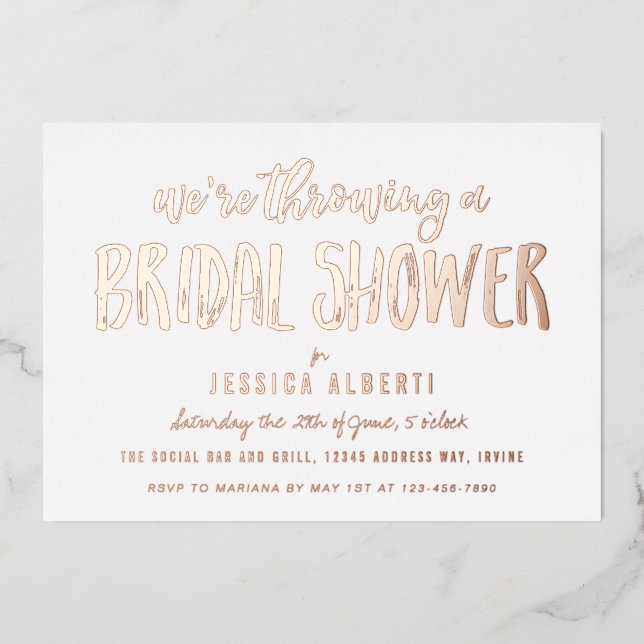 Brushimmer Shimmer Brautparty Gold Folieneinladung (Vorderseite)