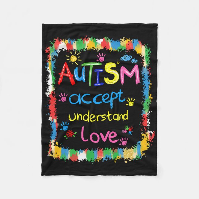 Brushstroke Autismus Awareness Accept Understand L Fleecedecke (Vorderseite)