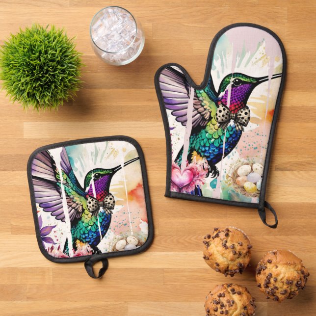 Brushstroke Bird Art Ofenhandschuh & Topflappen-Set (Oben Unten)
