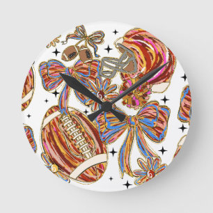 Brushstroke Football Coquette Runde Wanduhr