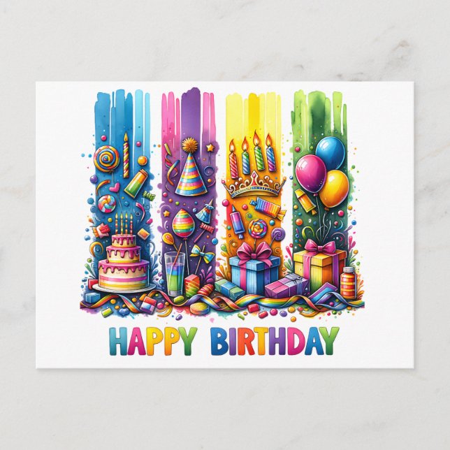 Brushstroke Happy Birthday Postkarte (Vorderseite)