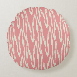 Brushy Ikat Rosé & Weiß Rundes Kissen