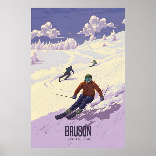 Bruson Schweiz Skigebiet Reiseplakat Poster (Vorne)